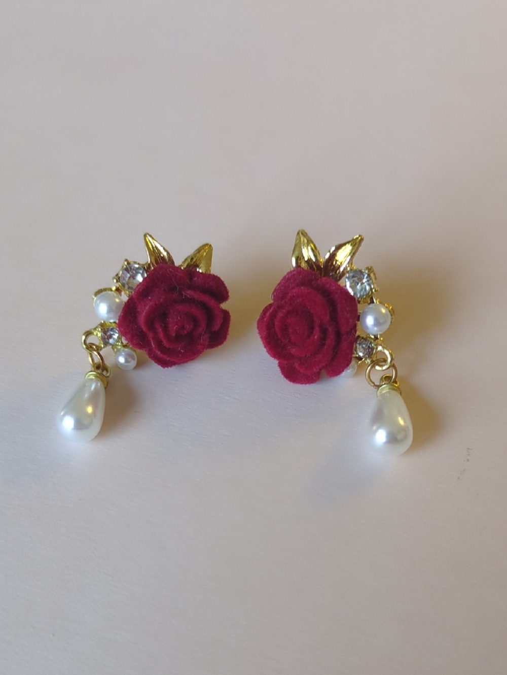 Red Rose Pearl Drop Stud Earrings - Brand